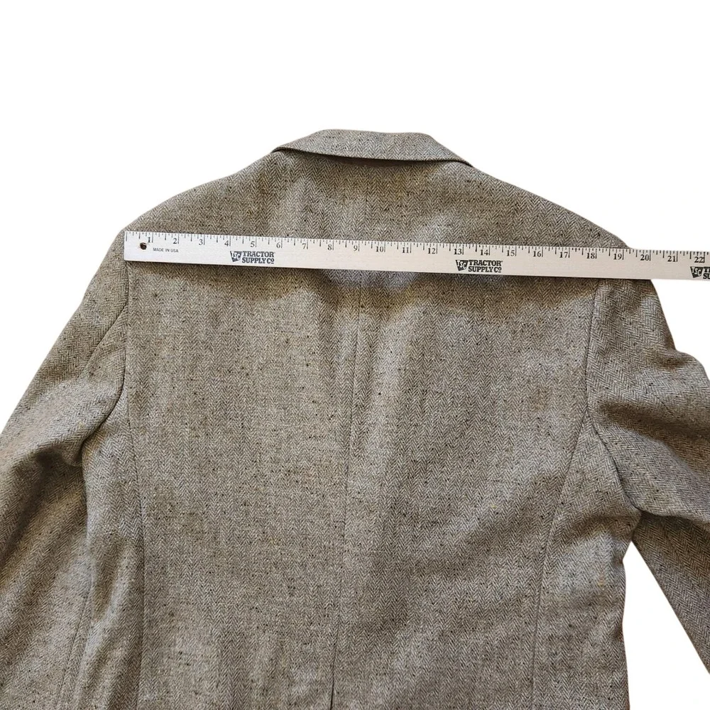 Mens Tweed Blazer Sport Coat Elbow Patches Brown Tan Herringbone 44R Vintage 80s